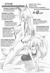 Rule 34 | 10s, 1girl, alternate form, animal ears, ass, barefoot, breasts, character profile, fang, feet, flat chest, fox ears, fox tail, fur, greyscale, highres, kitsune, kyuubi, large breasts, long hair, luz ninetei, monochrome, monster girl, monster musume no iru nichijou, multiple tails, okayado, one-piece swimsuit, scan, school swimsuit, sideboob, slingshot swimsuit, smile, soles, swimsuit, tail, toe scrunch, toes, translated