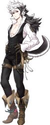Rule 34 | 1boy, animal ears, black hair, boots, fire emblem, fire emblem fates, fire emblem heroes, gloves, highres, keaton (fire emblem), long hair, looking at viewer, multicolored hair, nintendo, official art, pants, red eyes, shirt, solo, tail, tight clothes, tight pants, transparent background, two-tone hair, white hair, wolf ears, wolf tail