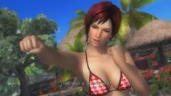 Rule 34 | 1girl, 3d, animated, beach, bikini, brown eyes, checkered bikini, checkered clothes, clenched hand, dead or alive, dead or alive 5, dead or alive 5 last round, heels, looking at viewer, lying, mila (doa), video, palm tree, red hair, sand, short hair, sound, standing, swimsuit, tagme, tree