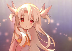 Rule 34 | 1girl, ascot, backlighting, bare shoulders, blush, breasts, closed mouth, dress, earrings, elbow gloves, fate/kaleid liner prisma illya, fate (series), feather hair ornament, feathers, gloves, hair ornament, illyasviel von einzbern, jewelry, long hair, looking at viewer, magical girl, pink dress, pink feathers, prisma illya, red eyes, small breasts, smile, solo, two side up, zenshin