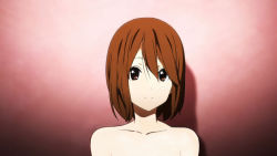Rule 34 | 1girl, alternate hairstyle, bare shoulders, female focus, gradient background, hirasawa yui, k-on!, listen!!, nude, official art nude filter, official style, out-of-frame censoring, smile, solo, supremer, third-party edit, upper body