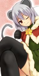 Rule 34 | 1girl, animal ears, bad id, bad pixiv id, blush, capelet, grey hair, highres, mouse ears, mouse tail, nazrin, nnyara, red eyes, short hair, simple background, smile, solo, tail, touhou