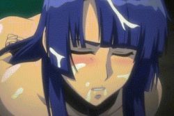 Rule 34 | animated, animated gif, blue hair, breasts, cum, cum in bowl, cum in container, cum in mouth, cum on body, cum on hair, cum on upper body, facial, gokkun, humiliation, large breasts, licking, lowres, taimanin murasaki, monster, red eyes, taimanin (series), yatsu murasaki
