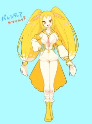 Rule 34 | 1girl, :d, alternate color, azumarill, blue background, blush, breasts, creatures (company), full body, game freak, gen 2 pokemon, gloves, hair bobbles, hair ornament, hand on own hip, jewelry, large breasts, long hair, looking at viewer, nintendo, open mouth, personification, pokemon, shiny pokemon, simple background, smile, solo, very long hair, white gloves, white legwear, yellow eyes, yellow footwear, yuzu ichika