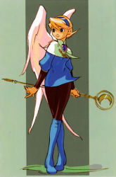 Rule 34 | 1girl, angel wings, blonde hair, blue footwear, boots, breath of fire, breath of fire iv, capcom, dress, full body, hairband, holding, knee boots, long sleeves, nina (breath of fire iv), official art, pantyhose, short hair, solo, standing, wand, white wings, wings, yoshikawa tatsuya