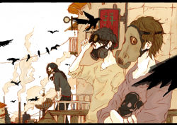 Rule 34 | artist request, bird, black hair, brown hair, crow, gas mask, long hair, mask, tagme