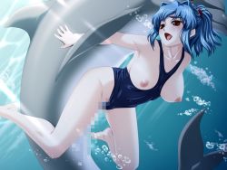 Rule 34 | 1girl, anko koubou, barefoot, bent over, bestiality, blue hair, breasts, brown eyes, censored, clothing aside, dolphin, feet, game cg, hakudakukei, happy, happy sex, hypnosis, kusakabe nao, mind control, mosaic censoring, narucho, open mouth, saimin pet, sex, solo focus, swimsuit, swimsuit aside, underwater, underwater sex, vaginal