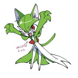 Rule 34 | 1girl, 4shiki, animal ears, arms up, blush, blush stickers, bob cut, cat ears, cat girl, cat tail, claw pose, creatures (company), dated, female focus, full body, game freak, gardevoir, gen 3 pokemon, green hair, hair between eyes, japanese text, jpeg artifacts, kemonomimi mode, nintendo, open mouth, outstretched arms, paw print, pokemon, pokemon (creature), red eyes, short hair, simple background, sketch, solo, standing, tail, translation request, white background