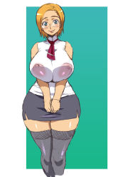 Rule 34 | 1girl, breasts squeezed together, breasts, curvy, glasses, hip focus, huge breasts, large areolae, necktie, see-through, solo, tetrodotoxin, thighhighs, wide hips