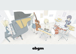 Rule 34 | 2boys, 2girls, aqua hair, bass guitar, blonde hair, blue hair, boater hat, bow, comiket 88, commentary request, cymbals, drum, drum set, closed eyes, from above, grand piano, gyari (imagesdawn), hair bow, hair over one eye, hat, hatsune miku, headphones, instrument, isometric, kagamine len, kagamine rin, kaito (vocaloid), keyboard (instrument), legs apart, long hair, multiple boys, multiple girls, music, piano, playing instrument, room, sandals, scarf, short hair, shorts, skirt, smirk, tank top, twintails, very long hair, vocaloid, white bow, wooden floor