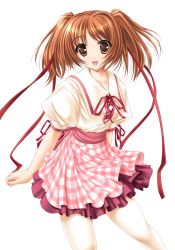 Rule 34 | brown eyes, brown hair, ribbon, skirt, solo, tenmaso, thighhighs, twintails