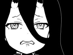 Rule 34 | 10s, 1girl, abyssal ship, bad id, bad pixiv id, battleship princess, black hair, disgust, engiyoshi, greyscale, horns, kantai collection, long hair, looking at viewer, monochrome, open mouth, portrait, skin-covered horns