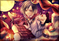 Rule 34 | 1boy, absurdres, androgynous, blonde hair, brown hair, cake, character name, child, clock over orquesta, crown, dated, facing viewer, food, happy birthday, highres, holding, holding cake, holding food, icing, looking at viewer, male focus, mesi2 mesia, mini crown, multicolored hair, red eyes, sakurakoji nika, solo, tongue, tongue out