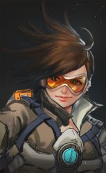 Rule 34 | 1girl, brown hair, goggles, highres, overwatch, overwatch 1, short hair, sketch, smile, solo, tracer (overwatch), yy6242