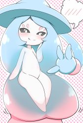 Rule 34 | 1girl, :p, absurdres, aqua hair, black sclera, blush, breasts, colored sclera, colored skin, creatures (company), full body, funahashi yugoro, game freak, gen 8 pokemon, gradient hair, hand on own cheek, hand on own face, hat, hatterene, heart, heart background, highres, huge breasts, legs, licking lips, long hair, looking at viewer, multicolored hair, naughty face, nintendo, nude, pink hair, pokemon, pokemon (creature), pokemon swsh, smile, solo, thought bubble, tongue, tongue out, two-tone hair, very long hair, white eyes, white skin, witch hat