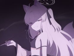 Rule 34 | 1girl, absurdres, aimpoleume, animal ear fluff, animal ears, black ribbon, blue archive, blurry, crop top, depth of field, eyeshadow, flat chest, fox ears, grey eyes, grin, hair ribbon, halo, highres, holding, holding smoking pipe, kuzunoha (blue archive), long hair, looking at viewer, makeup, one side up, pale skin, parted bangs, red eyeshadow, ribbon, short eyebrows, smile, smoking pipe, solo, upper body, white hair, wide sleeves