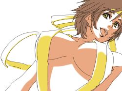 Rule 34 | 1girl, :p, anco, anco (akntcho), breasts, brown hair, close-up, headband, large breasts, nene, nene (sengoku musou), sengoku musou, sengoku musou 2, short hair, slingshot swimsuit, solo, swimsuit, tongue, tongue out, yellow eyes