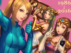 Rule 34 | 3girls, alternate costume, bellhenge, blonde hair, bodysuit, breasts, brown hair, cellphone, company connection, comparison, crossover, dual persona, green hair, holding, holding phone, kid icarus, kid icarus uprising, large breasts, long hair, looking at viewer, md5 mismatch, medium breasts, metroid, mole, mole under mouth, multiple crossover, multiple girls, nintendo, palutena, phone, photo (object), pointy ears, princess zelda, reaching, reaching towards viewer, resized, resolution mismatch, samus aran, selfie, skin tight, smartphone, source smaller, super metroid, the legend of zelda, the legend of zelda: twilight princess, thumbs up, tiara, upscaled, zero suit