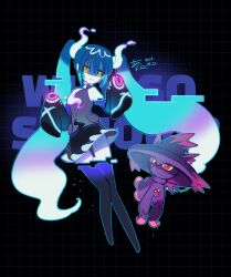 Rule 34 | 1girl, creatures (company), game freak, gen 4 pokemon, ghost, ghost miku (project voltage), glitch, gyuhwa, hatsune miku, highres, long hair, mismagius, nintendo, pokemon, pokemon (creature), project voltage, twintails, very long hair, vocaloid