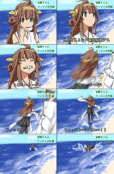 Rule 34 | 1boy, 1girl, admiral (kancolle), alternate legwear, beach, coffee, comic, detached sleeves, double bun, fallen down, falling, hair bun, hair ornament, hairband, headgear, ishii hisao, japanese clothes, kantai collection, kongou (kancolle), left-to-right manga, long hair, long sleeves, meme, military, military uniform, ocean, pantyhose, parody, personification, profanity, smile, translation request, uniform, water, wide sleeves