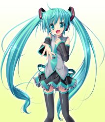 Rule 34 | 1girl, aqua hair, bad id, bad pixiv id, collaboration, colorized, gotou nao, green eyes, hatsune miku, headphones, headset, highres, long hair, mihama tora, necktie, solo, thighhighs, twintails, vocaloid