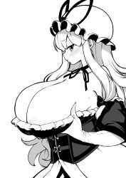 1girl breasts cleavage himajin_noizu huge_breasts monochrome simple_background solo touhou white_background yakumo_ran