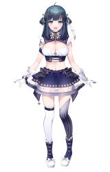 Rule 34 | 1girl, amano nene (vtuber), aqua eyes, armband, arms at sides, asymmetrical legwear, blue footwear, blue hair, blue skirt, blue thighhighs, boots, bow, bow skirt, bowtie, breasts, cleavage, cleavage cutout, clothing cutout, corset, crop top, dark blue hair, frilled thighhighs, frills, full body, gloves, hair ornament, hair rings, hairclip, hane yuki, highres, idol, large bow, large breasts, legs apart, light blush, long hair, looking at viewer, midriff, mismatched legwear, navel, official alternate costume, official art, open mouth, platform boots, platform footwear, production kawaii, see-through, see-through skirt, sidelocks, simple background, skirt, smile, solo, standing, striped clothes, striped thighhighs, tachi-e, thigh gap, thighhighs, underbust, veil, vertical-striped clothes, vertical-striped thighhighs, virtual youtuber, white background, white bow, white bowtie, white gloves, white thighhighs, x hair ornament