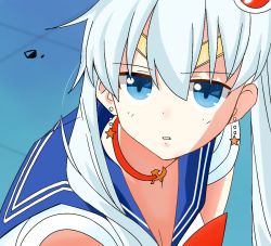Rule 34 | adapted costume, artist request, bishoujo senshi sailor moon, blue eyes, choker, derivative work, earrings, hammer and sickle, hibiki (kancolle), jewelry, kantai collection, long hair, meme, sailor moon, sailor moon redraw challenge (meme), star (symbol), star earrings, twintails, white hair