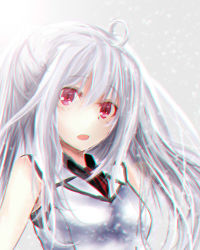 Rule 34 | 10s, 1girl, isla (plastic memories), long hair, looking at viewer, open mouth, plastic memories, purple eyes, re:rin, shirt, silver hair, solo, white shirt