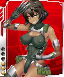Rule 34 | 00s, 1girl, abs, arm up, armor, black hair, bob cut, breasts, card (hr), card (medium), card (red-hr), cleavage, cleavage cutout, clothing cutout, covered erect nipples, female focus, fishnets, green eyes, grin, holding, impossible clothes, kunai, large breasts, leotard, lilith-soft, looking at viewer, manji, ninja, shindol, skin tight, smile, soga kouha, solo, taimanin (series), taimanin asagi, taimanin asagi battle arena all card gallery, taimanin asagi kessen arena, thighhighs, vambraces, weapon