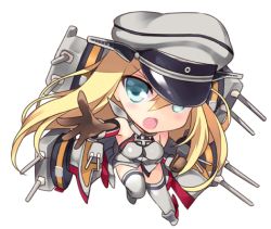 Rule 34 | 10s, 1girl, bismarck (kancolle), blonde hair, blue eyes, chibi, gloves, hat, kantai collection, long hair, lowres, open mouth, personification, rei (rei&#039;s room), revision, solo, white background