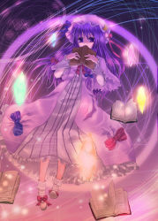 Rule 34 | 1girl, book, bow, crystal, female focus, hat, long hair, magic circle, non-web source, patchouli knowledge, pink bow, purple eyes, purple hair, ribbon, solo, suzuori, touhou