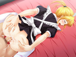 Rule 34 | 1girl, anal, apron, ass, bad id, bad pixiv id, bed sheet, blonde hair, closed eyes, cum, cum in ass, cum on ass, cum on body, cum on lower body, faceless, faceless male, looking back, m maitake, maid, maid apron, maid headdress, original, panties, panties around leg, penis, pussy, sex, short ponytail, spread ass, thighhighs, top-down bottom-up, uncensored, underwear, white thighhighs
