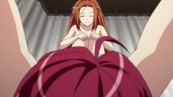 Rule 34 | 2girls, ahoge, animated, animated gif, arms up, barefoot, bed, bed sheet, blonde hair, blush, breasts, brown hair, closed eyes, forced, green eyes, large breasts, long hair, multiple girls, nipples, nude, open mouth, oribe mafuyu, seikon no qwaser, sendou mutsumi, short hair, skirt, spread legs, sweat, twintails, yuri
