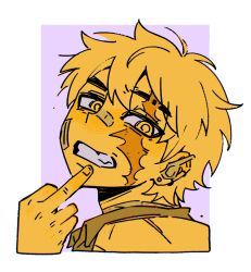 angry anime_coloring bandaid blonde_hair can&#039;t_be_this_cute gesture hickey human_head japan monochrome non-web_source portrait scar scar_on_face sharp_teeth short_hair teeth unhappy yami_kawaii yume_kawaii