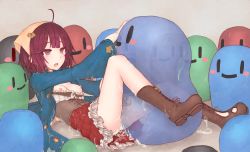 Rule 34 | 1girl, atelier (series), atelier sophie, blush, blush stickers, boots, breasts, breasts out, brown footwear, creature, cum, cum on body, full body, highres, holding legs, interspecies, kilikasumi, legs, lying, matching hair/eyes, missionary, monster, multiple boys, nipples, on back, open mouth, panties, rape, red hair, red skirt, sex, short hair, simple background, skirt, small areolae, small breasts, small nipples, smile, sophie neuenmuller, spread legs, tearing up, tears, thighs, underbust, underwear, white panties