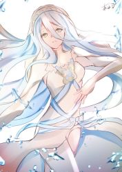 Rule 34 | 1girl, atoatto, atodonotea, azura (fire emblem), blue hair, detached sleeves, fire emblem, fire emblem fates, long hair, looking at viewer, nintendo, open mouth, simple background, solo, solo focus, water, white background
