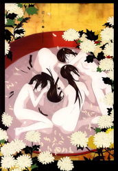 Rule 34 | 4girls, alcohol, cherry blossoms, comic, highres, multiple girls, nude, okama, original, petals, sake