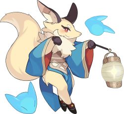 Rule 34 | 1girl, animal ear fluff, animal ears, animal hands, animal nose, artist request, black footwear, blue dress, blush, body fur, closed mouth, dress, female focus, fox ears, fox girl, fox tail, full body, furry, furry female, hands up, happy, highres, holding, holding lantern, lantern, light blush, long sleeves, looking at viewer, non-web source, official art, paper lantern, paw pose, pelvic curtain, platform footwear, red eyes, sandals, sash, shirano (world flipper), side slit, sideways mouth, simple background, smile, snout, solo, standing, tail, thick eyebrows, transparent background, two-tone fur, water, white fur, wide sleeves, world flipper, yellow fur