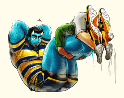 Rule 34 | 2boys, ^^^, alternate costume, bara, beard, black eyes, black hair, blue oni, blue oni (chijimetaro), blue shorts, blue skin, chijimetaro, colored skin, dolphin shorts, facial hair, giant, giant male, hairy, large pectorals, legs, lifting another&#039;s clothes, lifting person, lucky student (chijimetaro), male focus, mini person, miniboy, multiple boys, muscular, oni, original, pectorals, short hair, shorts, size difference, thick thighs, thighs