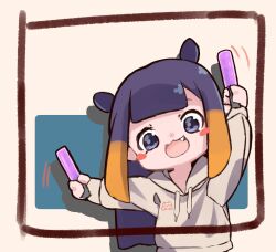 Rule 34 | 1girl, animal ears, black hair, blunt bangs, blush, blush stickers, border, center-flap bangs, chibi, chibi only, commentary, double-parted bangs, elun (elun 00), english commentary, fang, glowstick, grey hoodie, holding, holding glowstick, hololive, hololive english, hood, hoodie, long hair, looking at viewer, mole, mole under eye, ninomae ina&#039;nis, open mouth, orange hair, sidelocks, solo, tentacle hair, upper body, very long hair, virtual youtuber