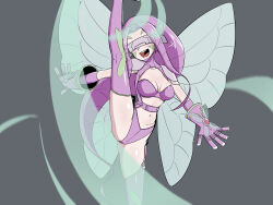 Rule 34 | 1girl, absurdres, ass, digimon, digimon (creature), fairimon, fairy, fairy wings, female focus, gloves, highres, kicking, long hair, mask, purple hair, revealing clothes, solo, thong, wide hips, wings