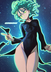 colorized green_eyes green_hair gxthebatman highres murata_yuusuke one-punch_man pelvic_curtain tatsumaki thighs