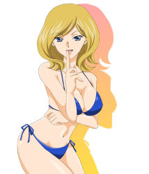 Rule 34 | 00s, 1girl, bare shoulders, blonde hair, breasts, cleavage, code geass, female focus, grey eyes, large breasts, long hair, midriff, milly ashford, open mouth, smile, solo, swimsuit