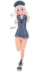Rule 34 | 1girl, alakoala, arms behind back, black neckerchief, blonde hair, blue dress, blue eyes, blue hat, blue sailor collar, clothes writing, commentary request, cosplay, dated, dress, hat, heart, highres, kantai collection, long hair, looking at viewer, neckerchief, one-hour drawing challenge, ro-500 (kancolle), sailor collar, sailor dress, sailor hat, simple background, smile, solo, spoken heart, tan, tanline, twitter username, white background, z1 leberecht maass (kancolle), z1 leberecht maass (kancolle) (cosplay)