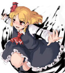 Rule 34 | 1girl, blonde hair, dark, darkness, embodiment of scarlet devil, female focus, magukappu, outstretched arms, red eyes, rumia, shadow, short hair, solo, spread arms, touhou