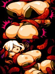 Rule 34 | 1girl, armpits, ass, breasts, cleavage, detached sleeves, closed eyes, huge ass, huge breasts, leotard, libra heart, multiple views, nipples, pixel art, plump, skindentation, tentacles, thick thighs, thighhighs, thighs, thong leotard