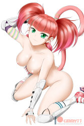 Rule 34 | 1girl, :3, arm strap, arm up, blunt bangs, breasts, cat tail, collarbone, facial mark, full body, gradient hair, green eyes, heart, highres, inline skates, kimmy77, large breasts, long hair, looking at viewer, medium breasts, multicolored hair, neon katt, nipples, nude, orange hair, patreon logo, pink hair, red hair, roller skates, rwby, seiza, shoes, simple background, sitting, skates, smile, sneakers, solo, tail, torn clothes, torn legwear, twintails, two-tone hair, vambraces, wariza, watermark, white background, white legwear