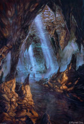 Rule 34 | angelmaster, arsenixc, cave, commentary request, highres, indoors, no humans, scenery, stalactite, stalagmite, stone, sunlight, water, watermark