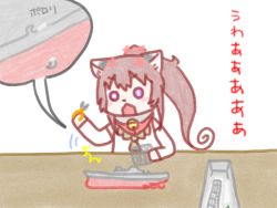 Rule 34 | 10s, 1girl, animal ears, battleship, cat ears, cat girl, commentary request, female focus, flat color, kantai collection, kyoushirou, long hair, military, military vehicle, model, name connection, object namesake, pliers, repair ship, ship, simple background, solo, tool kit, translation request, warship, watercraft, yamato (kancolle)